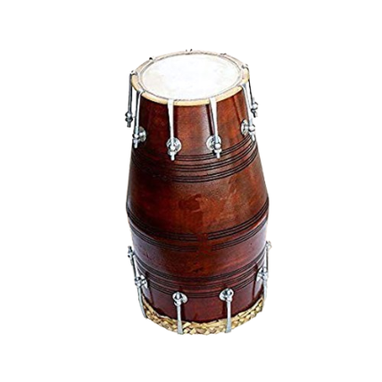 Professional 17 inch teak wood Dholak Dholki dhol with Nut Bolt Tuning - Brown Finish carrey bag free