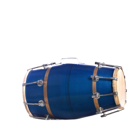 Mango Wood 17 Dholak Dholki dhol with Nut Bolt Tuning - Blue Finish carrey bag free - Image 3