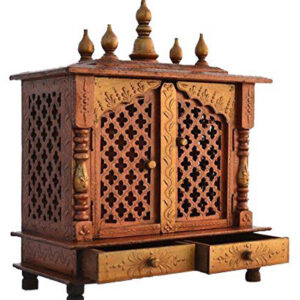 Handcrafted Wooden Pooja Mandir with Double Door & Storage Drawers