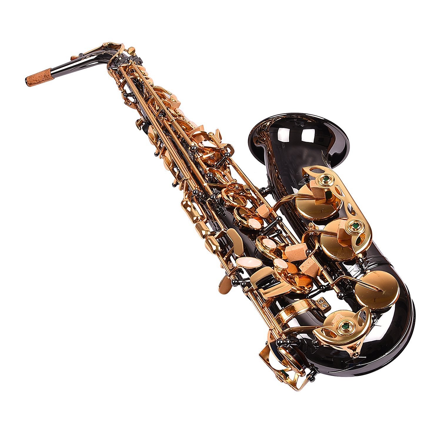 Professional Alto Saxophone Black Gold, Leather Case, Mouthpiece, Polishing Cloth, Cleaning Rod And White Gloves