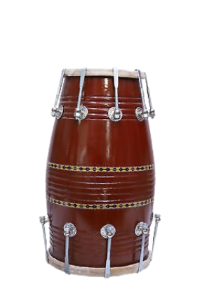 17 inch Mango Wood Dholak with carry bag - brown Finish