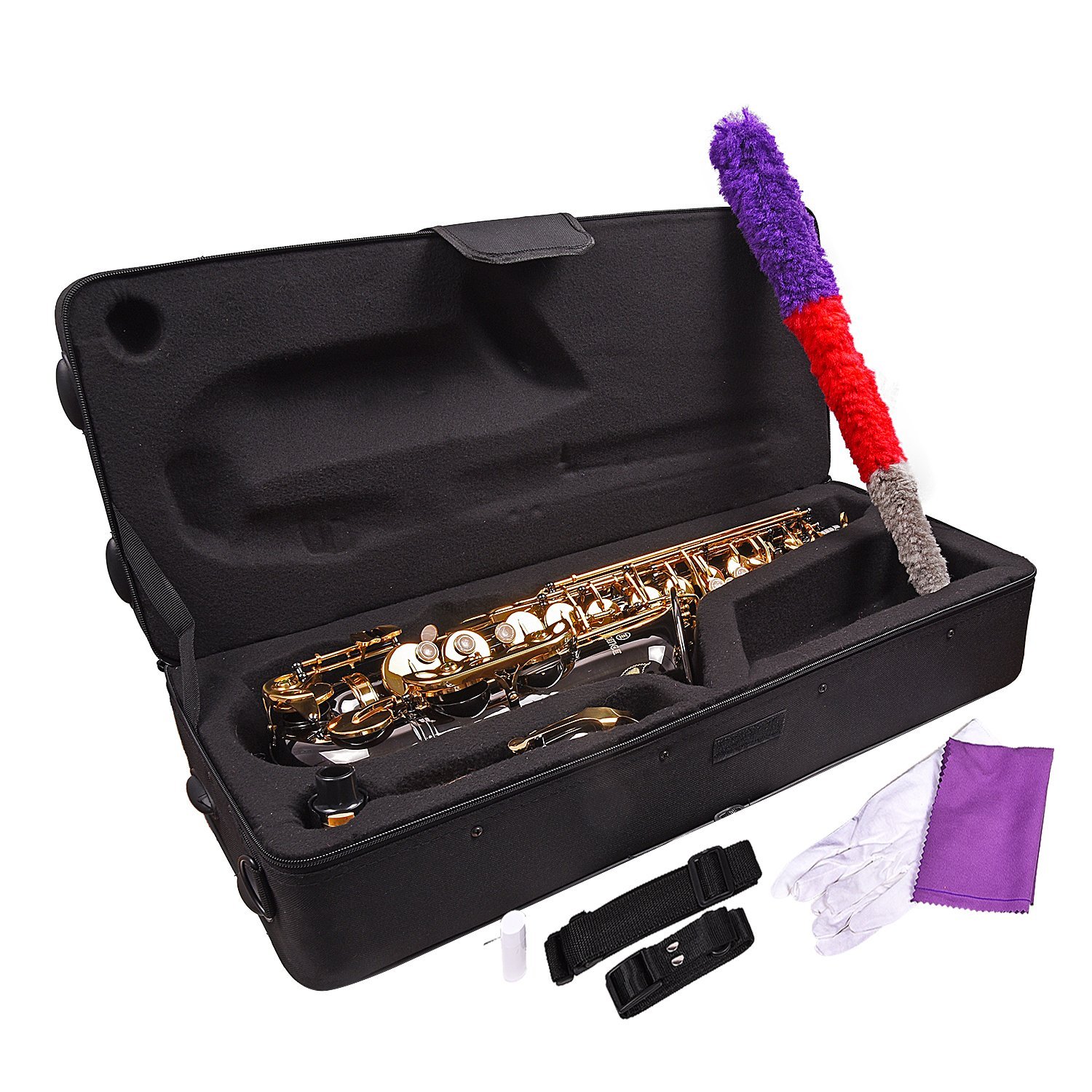 Professional Alto Saxophone Black Gold, Leather Case, Mouthpiece, Polishing Cloth, Cleaning Rod And White Gloves - Image 5