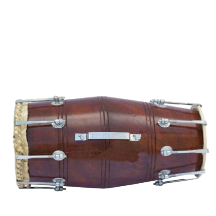 Mango Wood 21 inch Nal Dholak Dholki dhol with Nut Bolt Tuning - Brown Finish carrey bag free