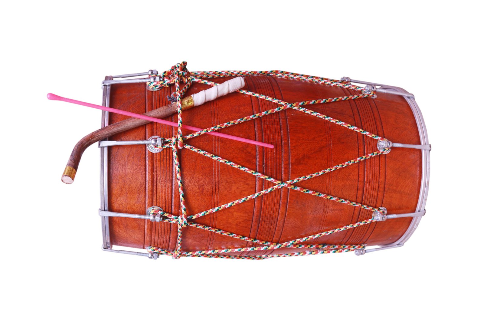 Teak Wood 24 inch punjabi dhol with Nut Bolt Tuning - Brown Finish carrey bag free - Image 3