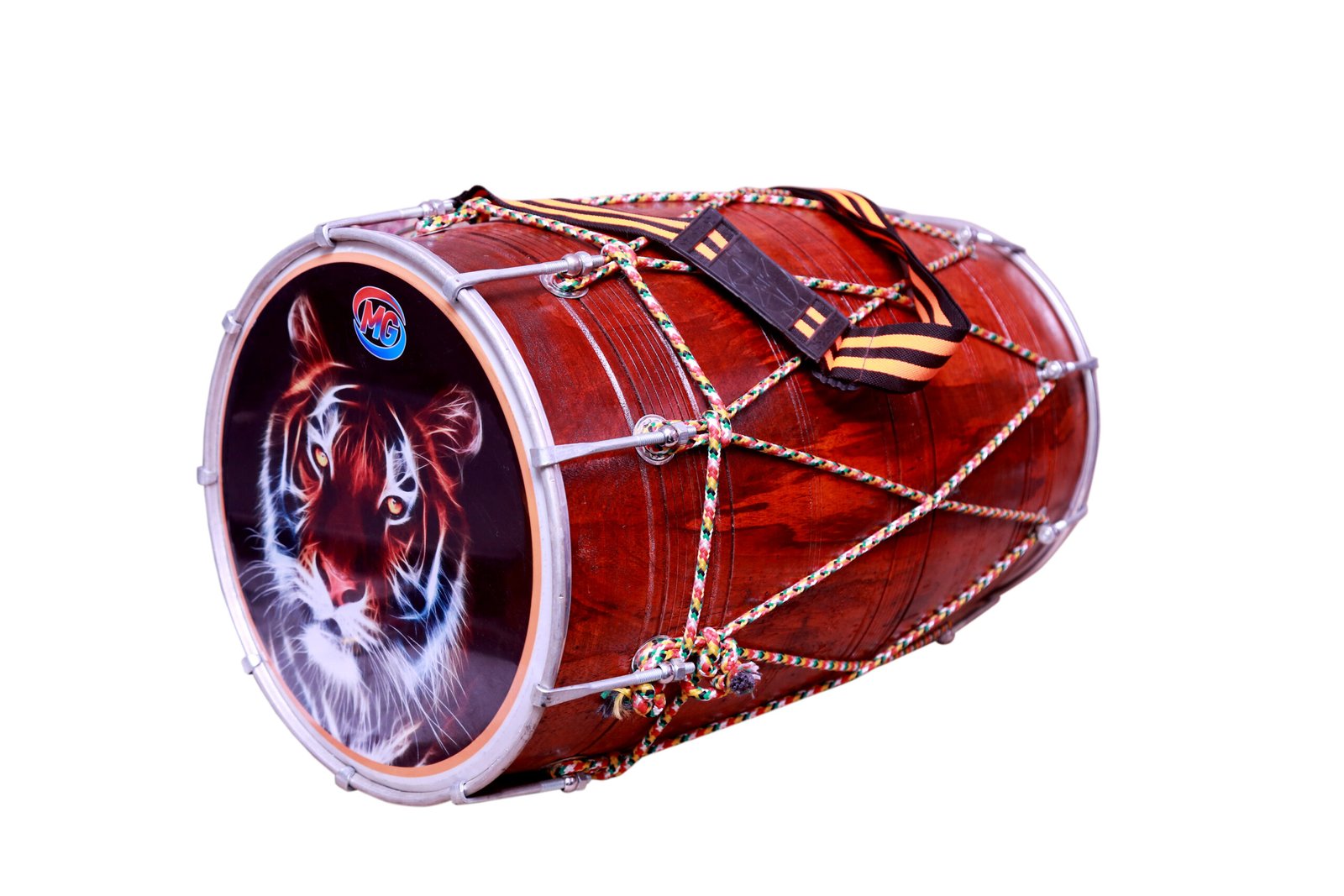 Teak Wood 24 inch punjabi dhol with Nut Bolt Tuning - Brown Finish carrey bag free