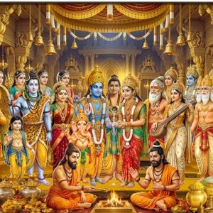 Brass Ram Darbar Idol Set with Hanuman – Premium Hindu God Statue
