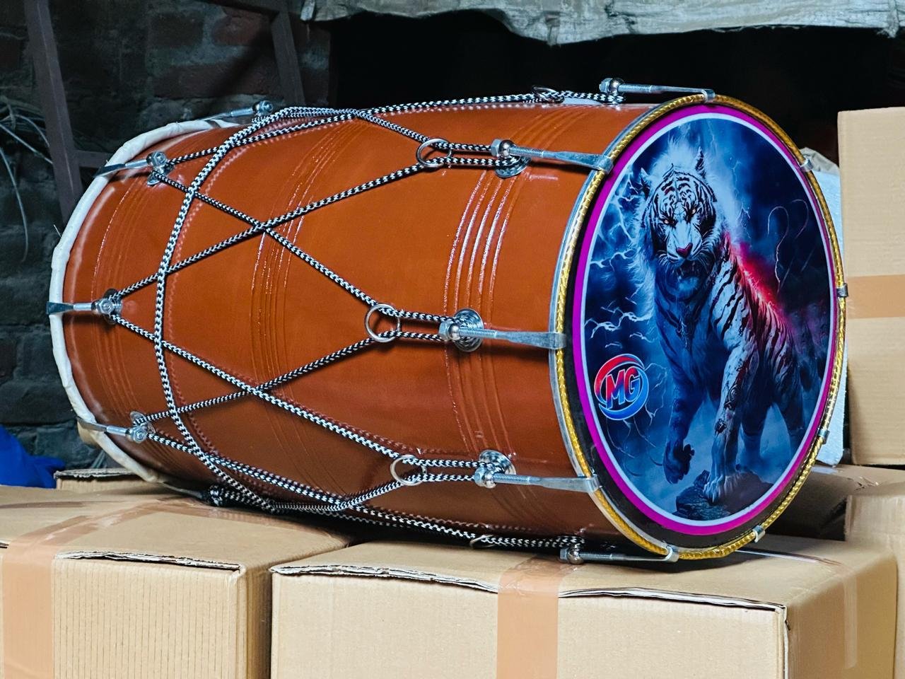 Teak Wood 24 inch punjabi dhol with Nut Bolt Tuning carrey bag free